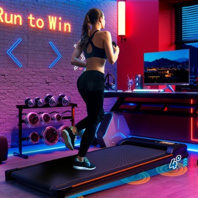 Folding Under Desk Walking Pad Treadmill With Adjustable Incline, 1-6 Km H Low Noise For Home  Office, LED Display, Magnetic Remote Control, Transport Wheels  Plug, Black.